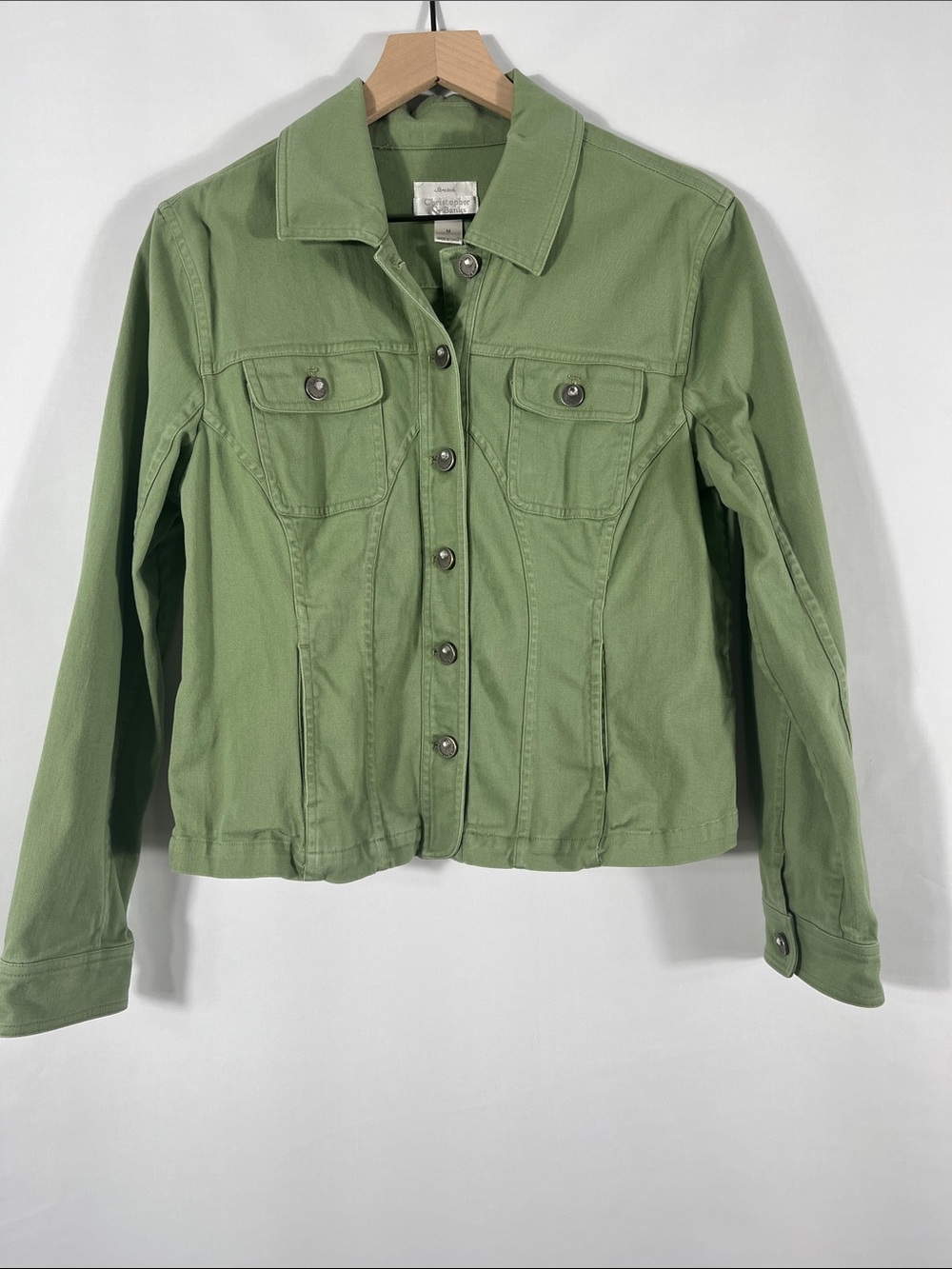 Christopher & Banks Olive Green Button-Front Jean Jacket